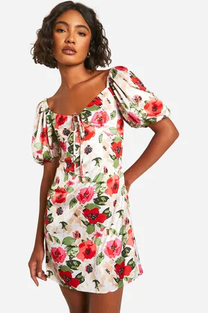Boohoo Womens Tall Satin Floral Short Sleeve Mini Dress - viscose - Size 10 UK