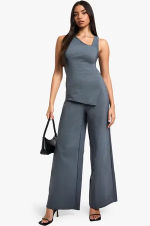 Boohoo Womens Super Stretch Asymmetric Longline Top & Wide Leg Trousers - viscose - Size 10 UK