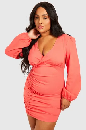 Boohoo Womens Plus Ruched Mini Bengaline Dress - Nylon - Size 26 UK