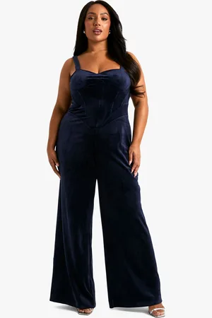 Boohoo Womens Plus Velvet Corset Wideleg Jumpsuit - - Size 18 UK