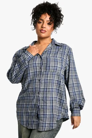 Boohoo Womens Plus Shoulder Pad Checked Shirt - - Size 18 UK