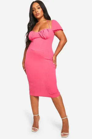 Boohoo Womens Plus Puff Sleeve Midi Dress - - Size 24 UK