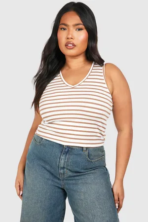 Boohoo Womens Plus V Neck Stripe Vest - Cotton - Size 28 UK