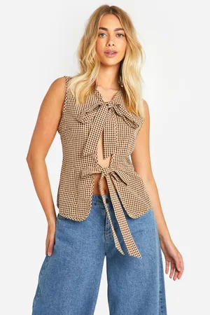 Boohoo Womens Check Sleeveless Tie Front Waistcoat - - Size 10 UK