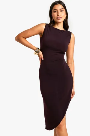 Boohoo Womens Tall Racer Asymmetric Hem Midi Dress - - Size 18 UK