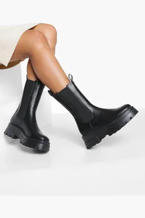 Boohoo Womens Cleated Sole Calf High Chelsea Boots - - Size UK 8