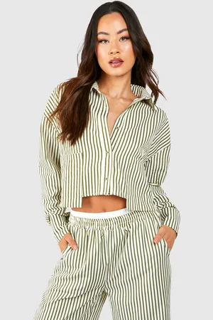 Boohoo Womens Tall Pinstripe Pocket Cropped Shirt - Cotton - Size 18 UK