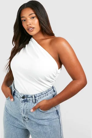 Boohoo Womens Plus One Shoulder Ruched Asymmetric Top - - Size 24 UK