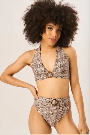 Gini London Womens Animal Halter Bikini Top with Ring Detail - - Size 10 UK