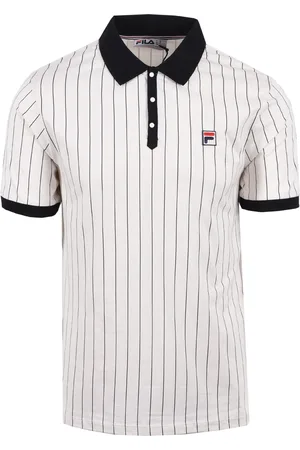 Fila Mens Bb1 Classic Vintage Striped Polo Gardenia/black - - Size Medium