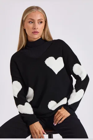 Gini London Womens V Neck Oversized Heart Knit Jumper - Size Medium/Large