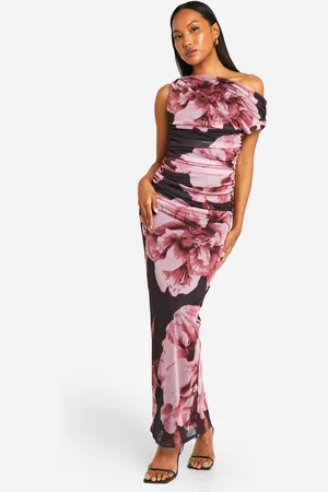 Boohoo Womens Floral Printed Mesh Off The Shoulder Maxi Dress - - Size 8 UK