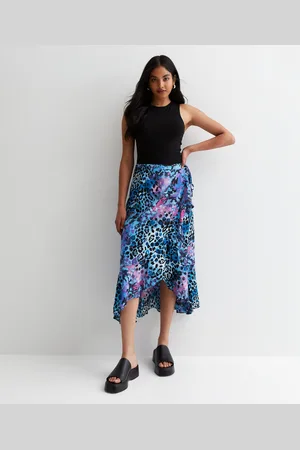 Gini London Womens Animal Print Ruffle Wrap Midi Skirt - Size Small/Medium