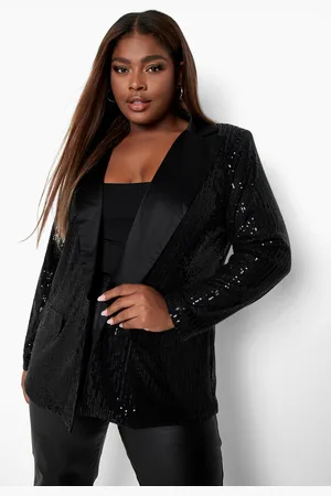 Boohoo Womens Plus Contrast Lapel Sequin Blazer - - Size 24 UK