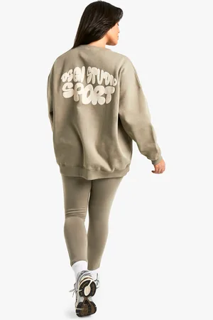 Boohoo Womens Plus Dsgn Studio Sport Puff Print Sweatshirt Legging Tracksuit - Cotton - Size 26 UK