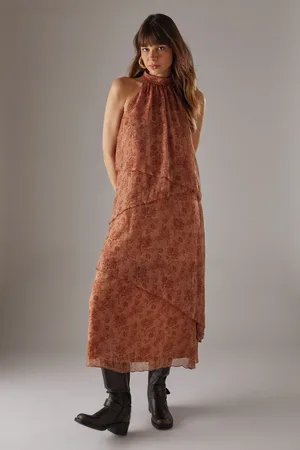 warehouse Womens Chiffon Halter Ruffle Layer Maxi Dress - - Size 6 UK