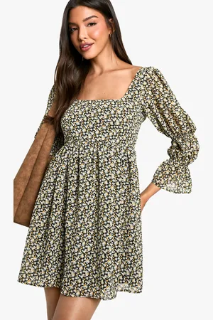 Boohoo Womens Floral Gathered Puff Sleeve Smock Dress - - Size 8 UK