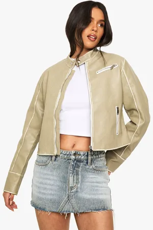 Boohoo Womens Fitted Moto Vintage Look Faux Leather Jacket - - Size 14 UK