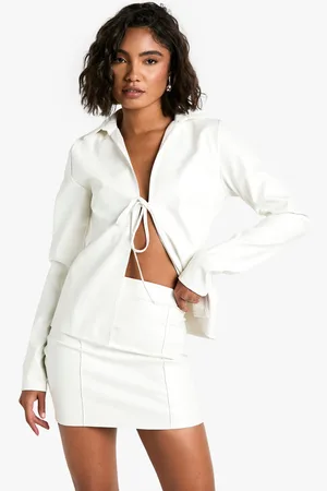 Boohoo Womens Tall PU Tie Front Shirt and Mini Skirt Set - - Size 14 UK