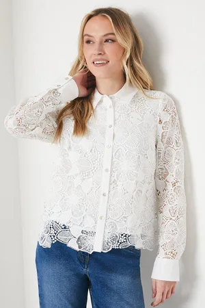 Oasis Womens Premium Scallop Lace Collared Shirt - - Size 16 UK