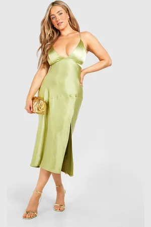 Boohoo Womens Plus Satin Cross Back Midi Slip Dress - - Size 24 UK