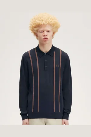 Fred Perry Mens Vertical Stripe Long Sleeve Knit Polo - - Size Large