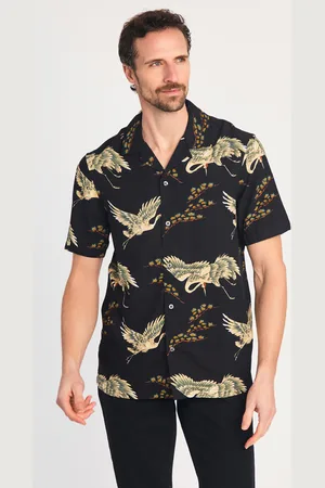 French Connection Mens Bird Print Short Sleeve Shirt - Size 2XL