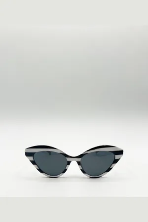 SVNX Womens Cat-Eye Sunglasses in Black White Stripe - - One Size