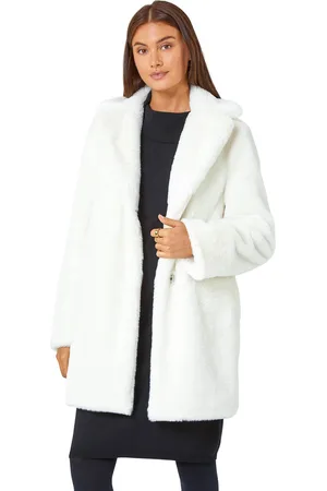 Roman Womens Faux Fur Longline Coat - Denim - Size 12 UK