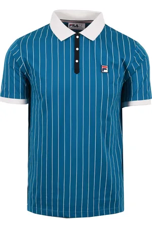 Fila Mens Bb1 Classic Vintage Striped Polo Deep Lagoon/gardenia/black - - Size Medium