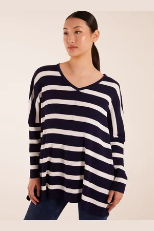 Blue Vanilla Womens Striped V Neck Jumper - - One Size
