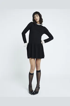 River Island Womens Mini Dress Knit Long Sleeve Frill Viscose - Size 8 UK