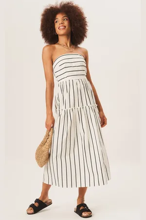 Gini London Womens Cotton Stripe Bandeau Skater Midi Dress - Size 14 UK