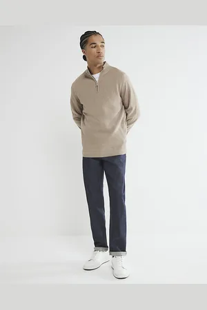 River Island Mens Jumper Slim Fit Waffle Knitted Half Zip - Size Large