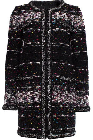 CHANEL Pre-owned Womens black boucle coat with multi-colored weave - Wool - Size EU 38 (Womens)