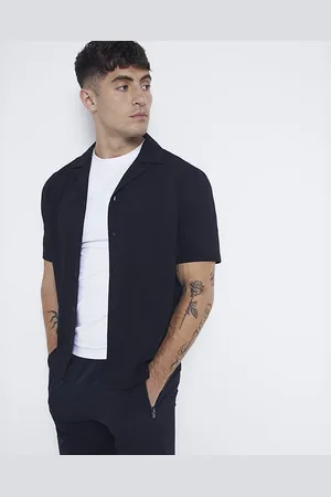 River Island Mens Revere Shirt Regular Fit Seersucker - Size Medium