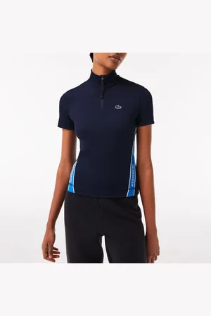 Lacoste Womens Contrast Bands Zip Neck Polo Shirt in - Size 12 UK