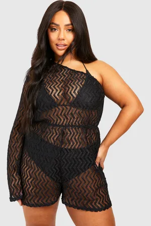 Boohoo Womens Plus Jersey Knitted One Shoulder Beach Playsuit - - Size 18 UK