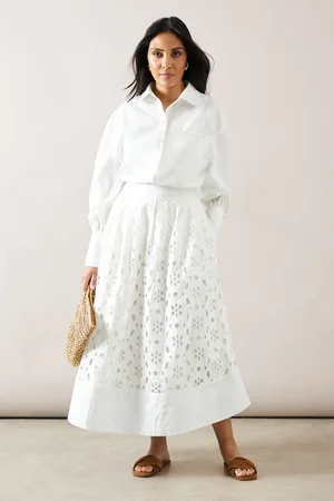 wallis Womens Broderie Midi Skirt - Cotton - Size 10 UK