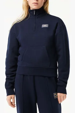 Lacoste Womens High Neck Zipped Fleece Jogger Sweatshirt in Cotton - Size 6 UK