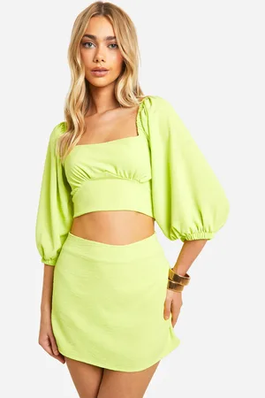 Boohoo Womens Hammered Tie Back Crop & Mini Skirt - - Size 16 UK