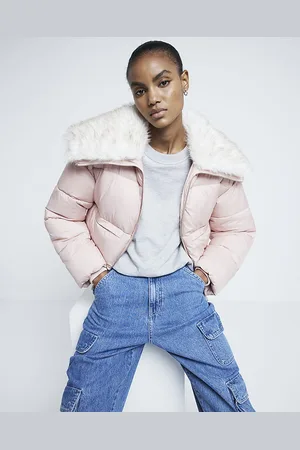 River Island Womens Bomber Jacket Padded Faux Fur Trim - Size 18 UK