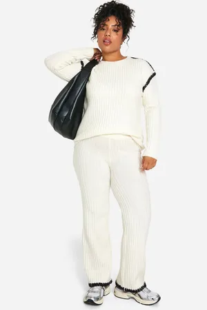 Boohoo Womens Plus Premium Heavyweight Contrast Trim Jumper And Trouser Knitted Set - - Size 20 UK