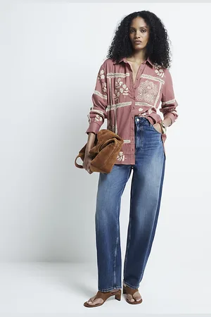 River Island Womens Shirt Patchwork Lace Trim Cotton - Size Small