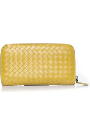 Bottega Veneta Pre-owned Womens Lime green intrecciato nappa zip wallet - Leather - One Size