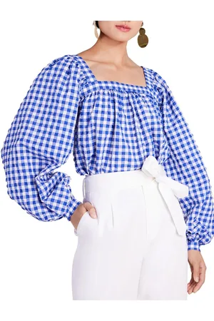 Kate Spade Womens New York Gingham Square Neck Top in Cotton - Size Medium