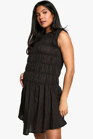 Boohoo Womens Maternity Shirred Mini Dress - Cotton - Size 10 UK