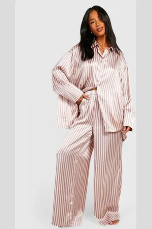 Boohoo Womens Petite Satin Stripe Pyjama Set - - Size 6 UK