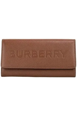 Burberry WoMens Porter Grained Leather Embossed Continental Clutch Flap Wallet Brown - One Size