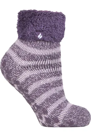 Heat Holders Womens - Ladies Non Slip Thermal Low Cut Fluffy Slipper Socks - - Size 4-6.5 (UK Shoe)